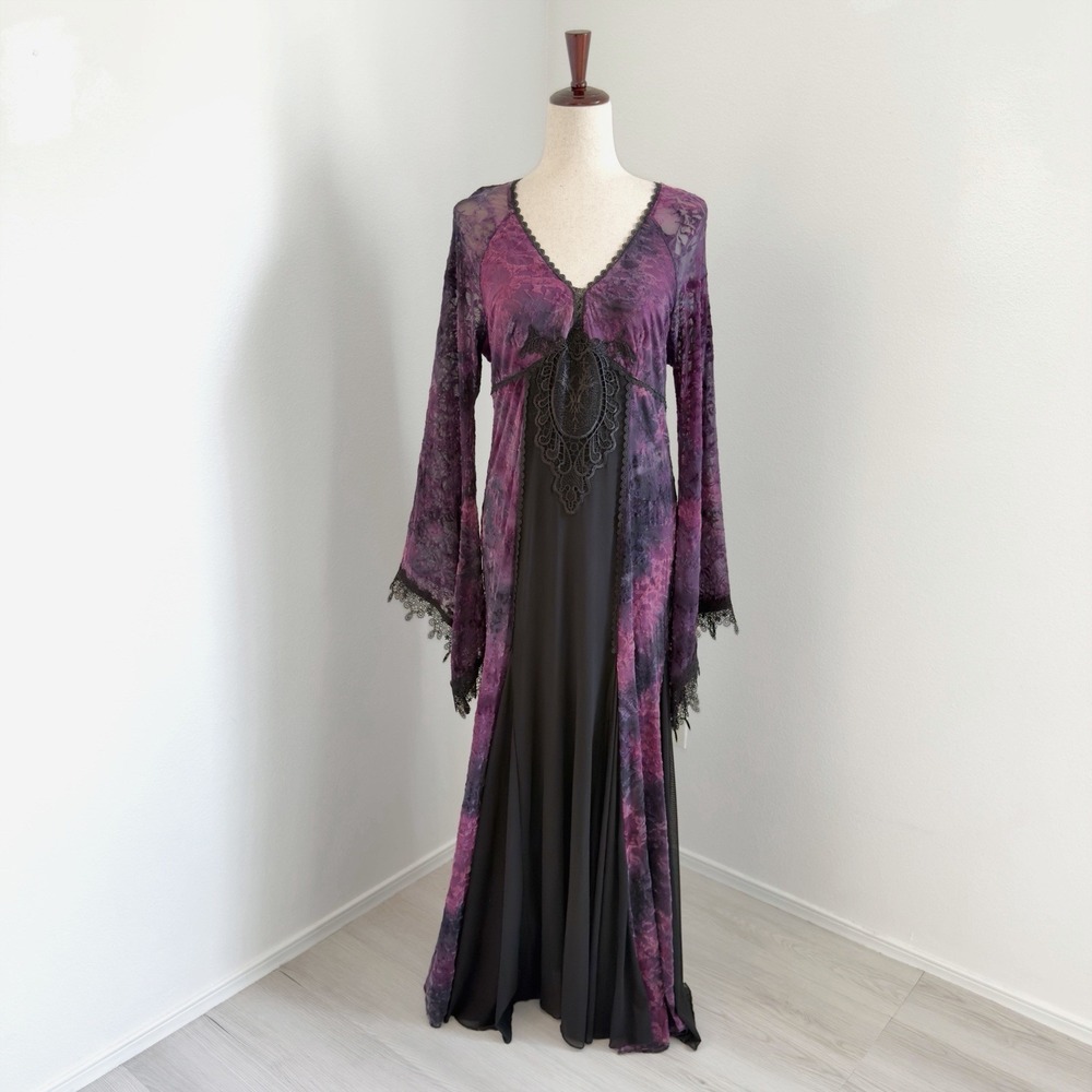 Punk Rave Dress Womens Large Purple Gothic Gown Witchy Dark Fairy Renaissance